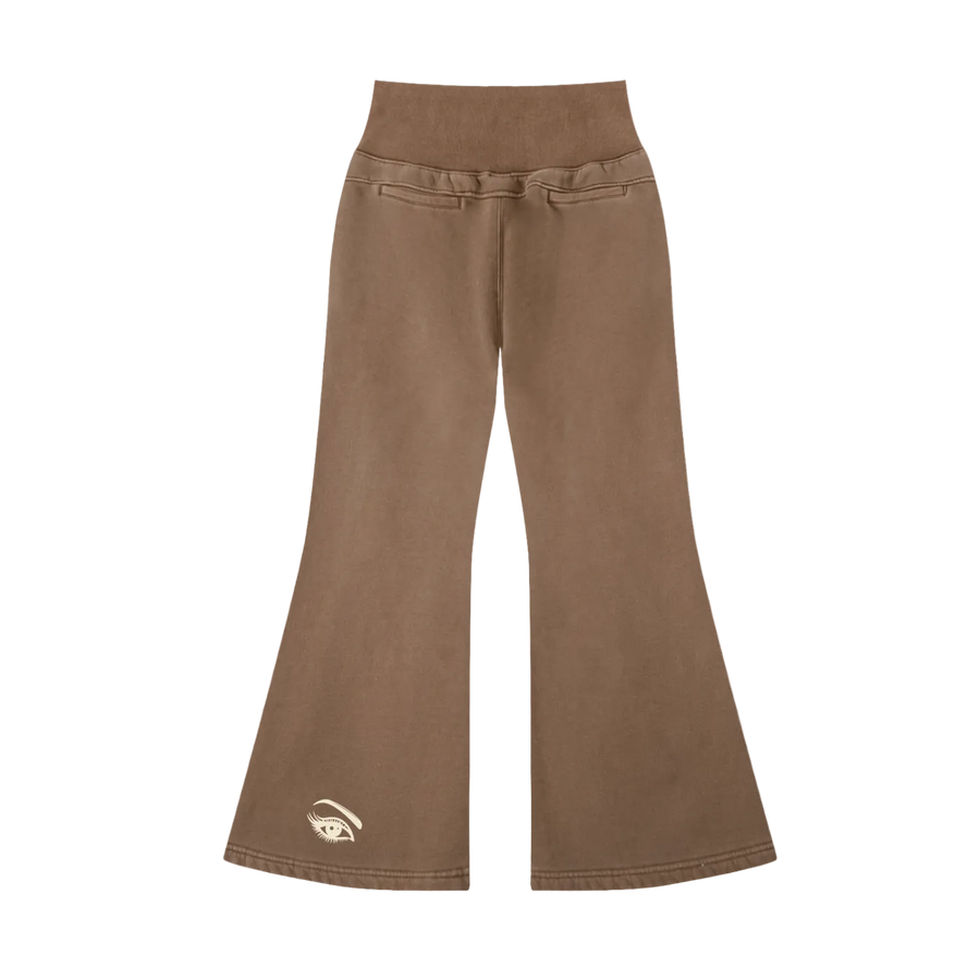fæ // afterglow flared brushed fleece pants in washed coffee, back view