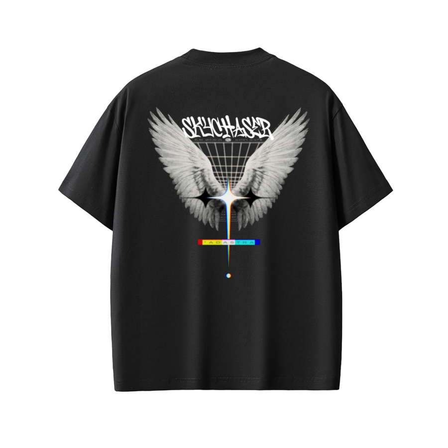 fæ // chase the sky oversized heavyweight organic cotton tee, back view