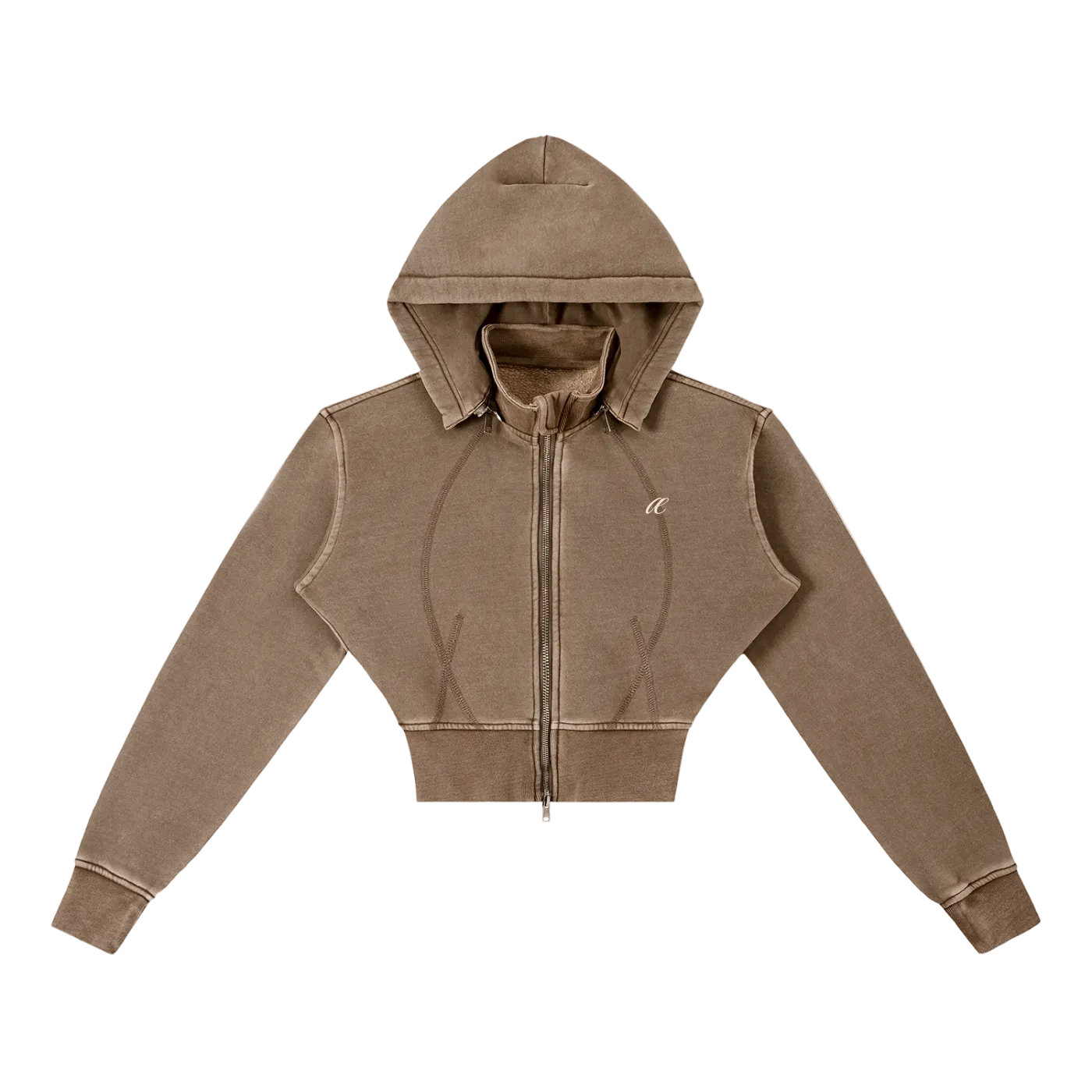 fæ // ember cropped brushed fleece hoodie in washed coffee
