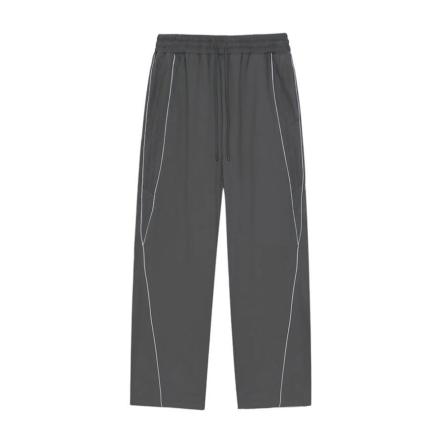 Dark gray pants with white piping