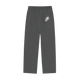 Gray sweatpants with a pocket featuring a logo