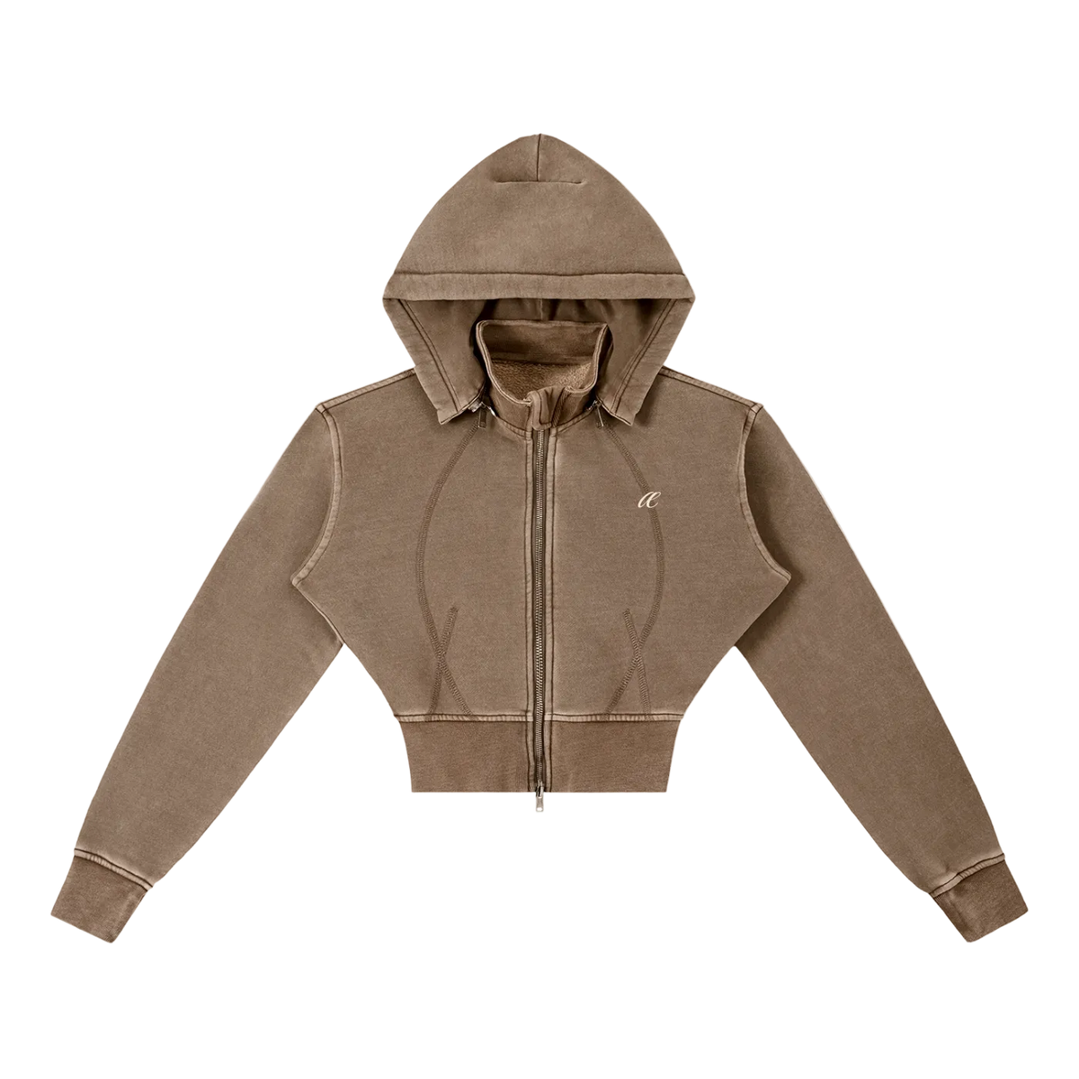 fæ // ember cropped brushed fleece hoodie in washed coffee